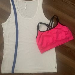 Fabletic White /Blue Tank & Champion Pink Athletic Top (M)