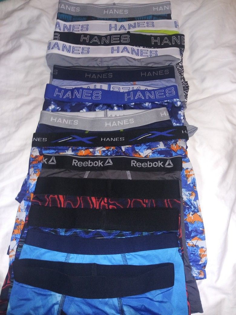 12 Pairs Of Brand New XL Boys Underwear..Brands Reebok,Athletic And Hanes