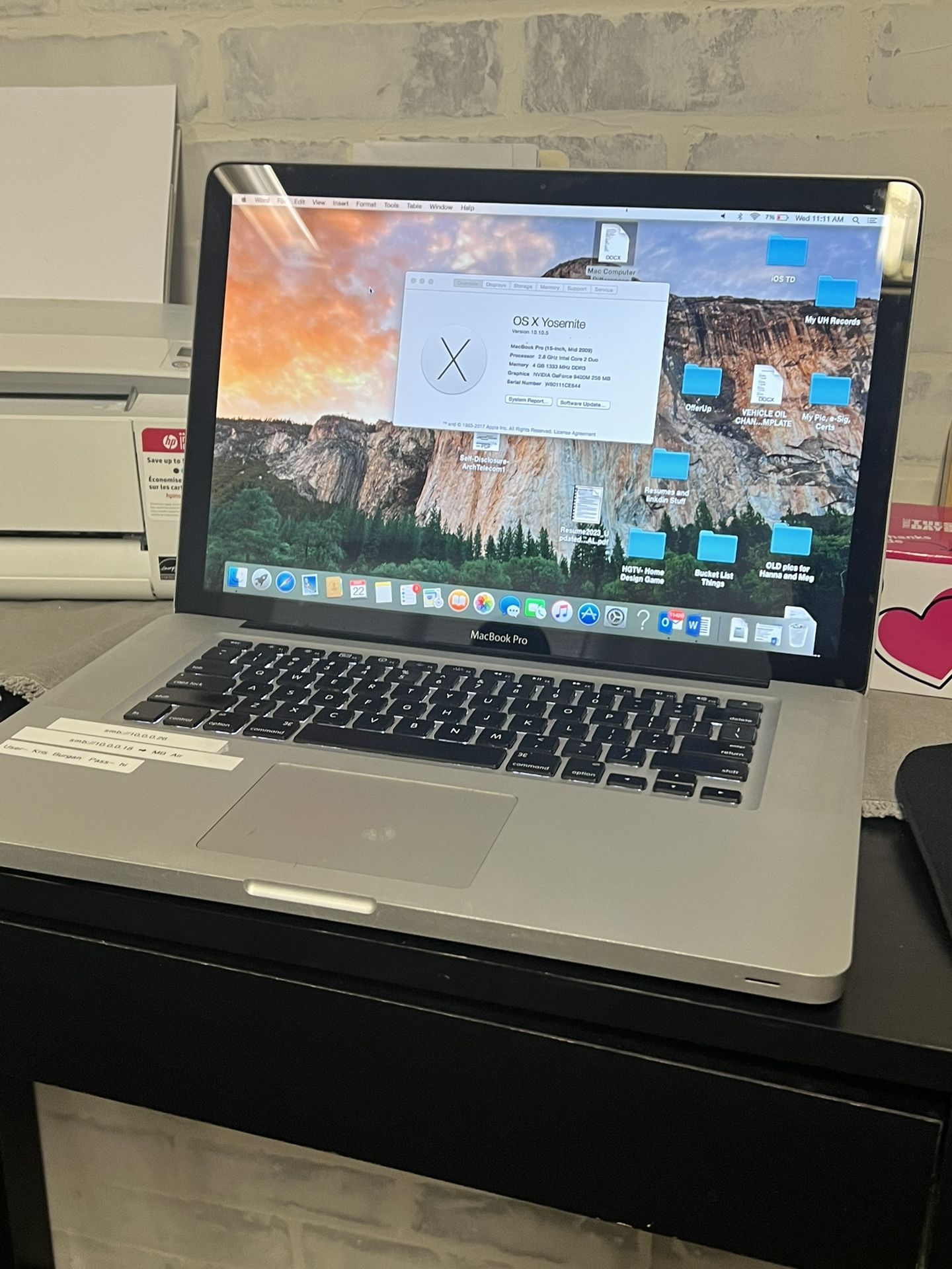 Apple MacBook Pro - 15inch Mid 2009 OSX Yosemite 10.10.5 (A1286) NEW BATTERY- 2.8Ghz Intel Core 2 Duo- 4GB Memory- NVIDIA GeForce 256MB Graphics