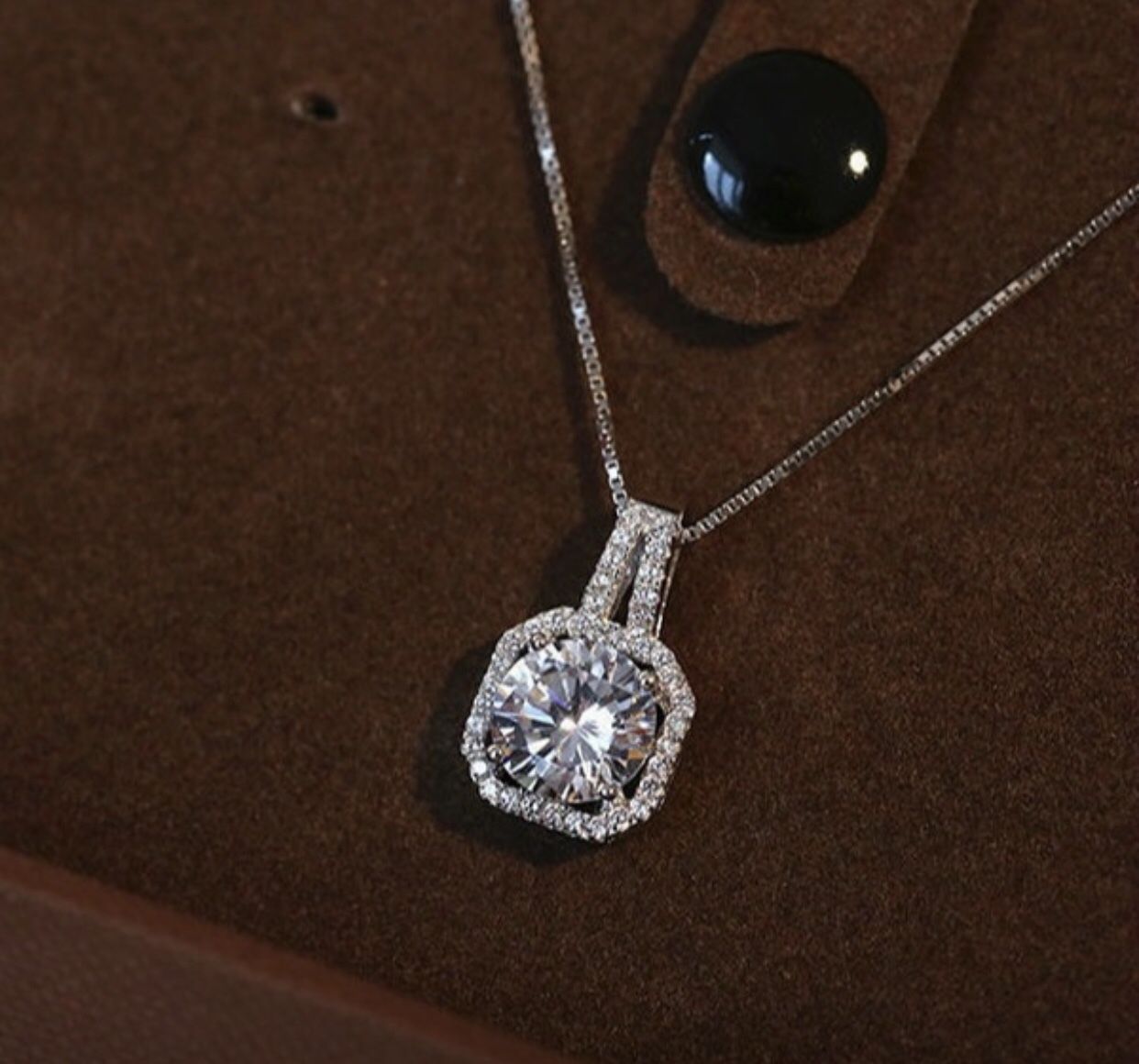 S925 Zircon Square Diamond Necklace, Women's Short Collarbone Pendant Jewelry Sets (Ring + Necklace + Earrings). Ring size 6/7