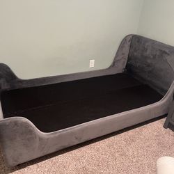 Second Story Home Bodhi Twin Velvet Upholstered Kids Platform Bed- Earl Grey.