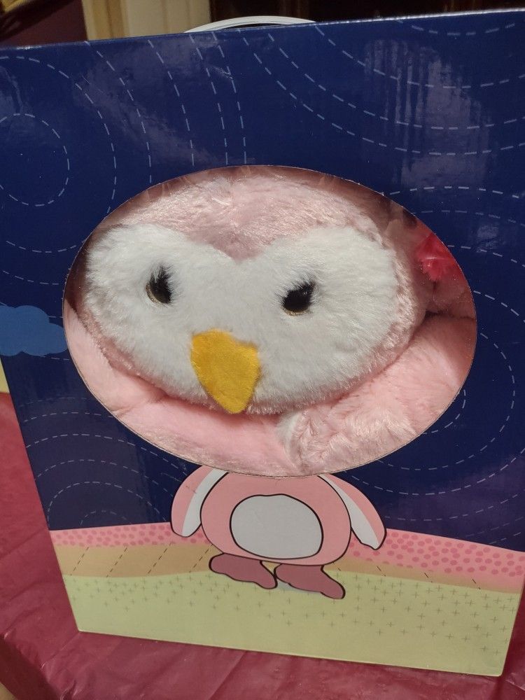 New Plush Baby Blanket & Pink Owl Gift Set