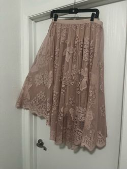 Blush Pink Floral Lace Midi Skirt