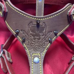 Dog Harness Leather Spiked Pit Bull Face