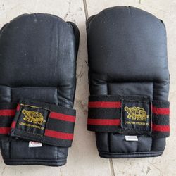 Kids Leather Martial Arts Training Gloves Black Size Small