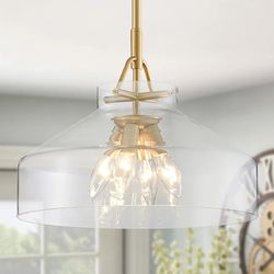 WUZUPS Chandelier Rustic Farmhouse Industrial Round Ceiling Pendant LED Light Fixture with Clear Gla

$65