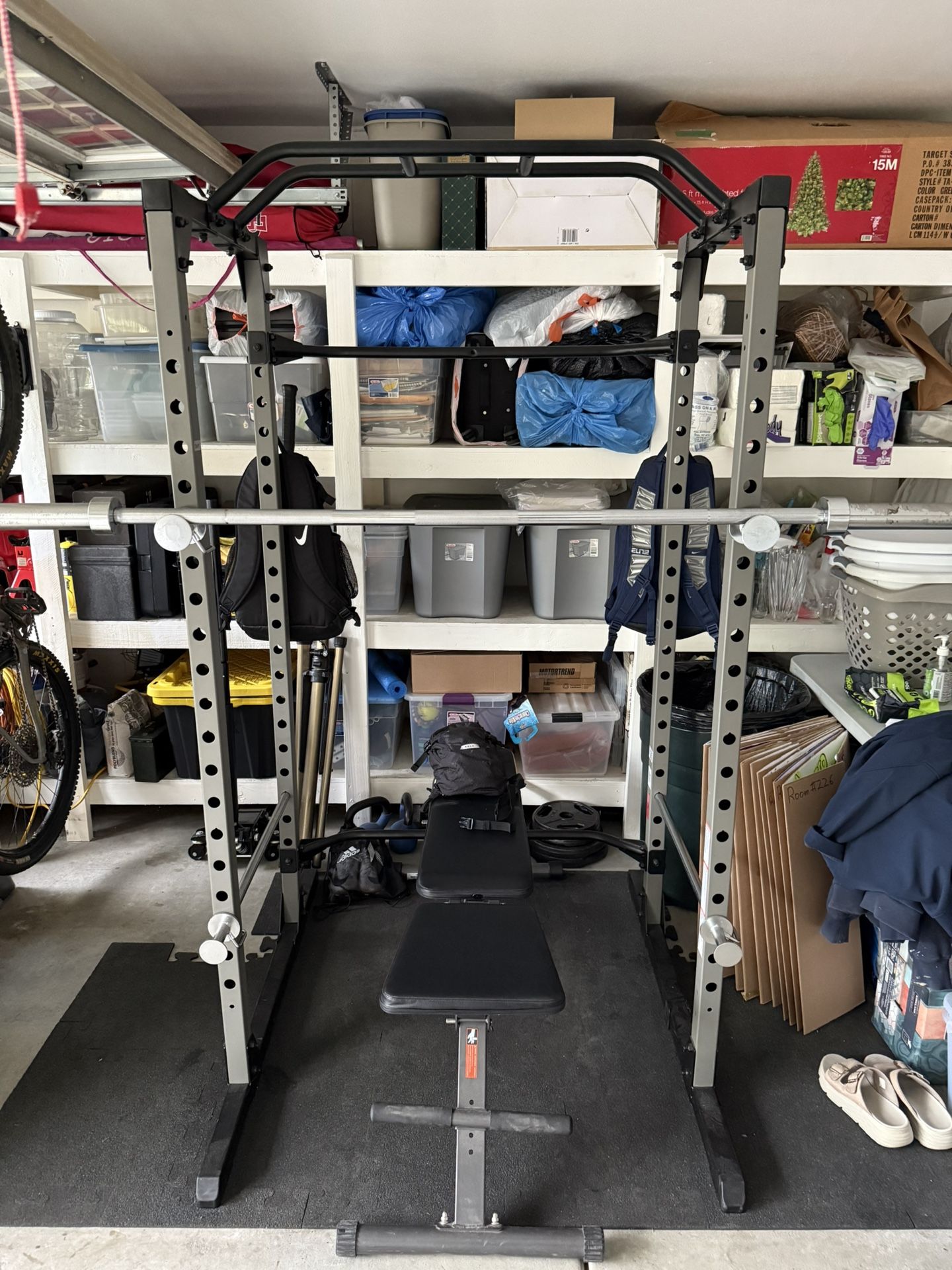 Squat Rack, 45lb 7ft Olympic Bar, Treadmill, Bench and some weights as well