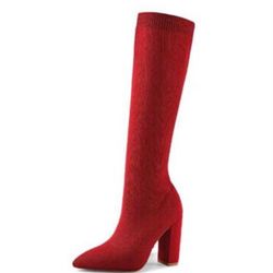 New Newbella Women Knee High Stretch Knit Chunky Heel Boot