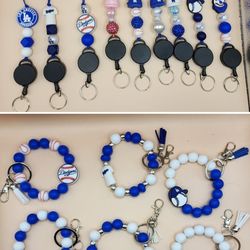 D O D G E R S beaded themed Retractable Keychain Lanyards or Beaded Wristlets  (PICK UP ONLY NE 93306)
