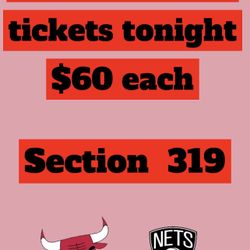 Chicago bulls 2 Tickets Vs Brooklyn Nets 