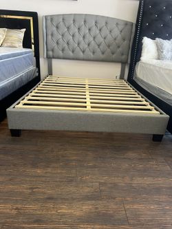 Gray Queen Size Bed Frame Platform 