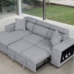 Brand New Grey Sectional Sofa Storage Sleeper 