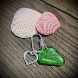 Green Sea Glass With Heart Charm Pet Jewelry 
