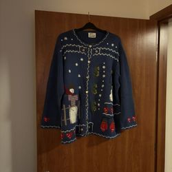 Vintage Quacker Factory Wintertime  Snowman Cardigan Sweater 3XL