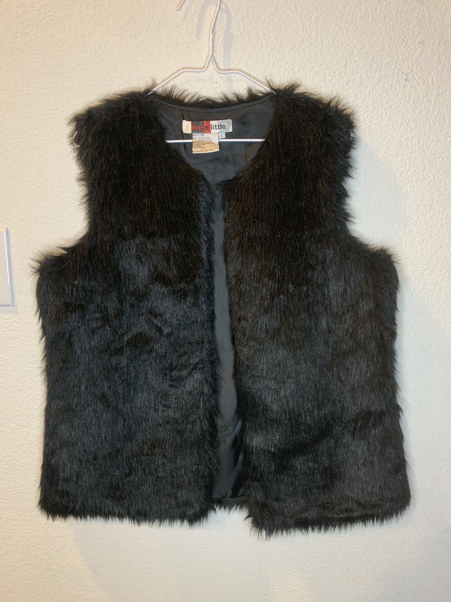 Black Large Faux Fir Vest 