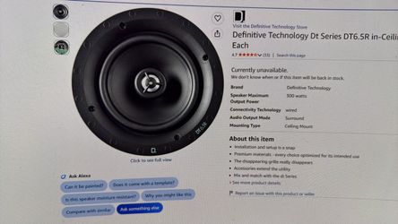 Definitive Technology DT6.5R in ceiling ATMOS speakers