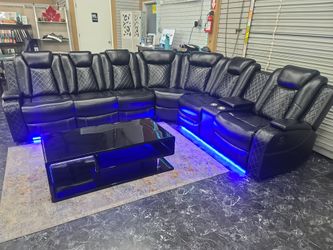 Black Leather Gel Power Reclining Sectional