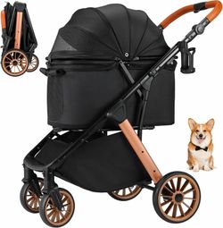 Foldable Dog Stroller for Medium Dogs Up to 33 Lbs, One-Click Fold