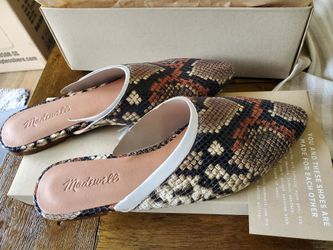 Madewell Womens Remi Snake Embossed Leather Mule Spiced Cider Flat Heel.