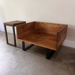 Solid Teak Lounge Chair / Sculptural Seat with Steel Base