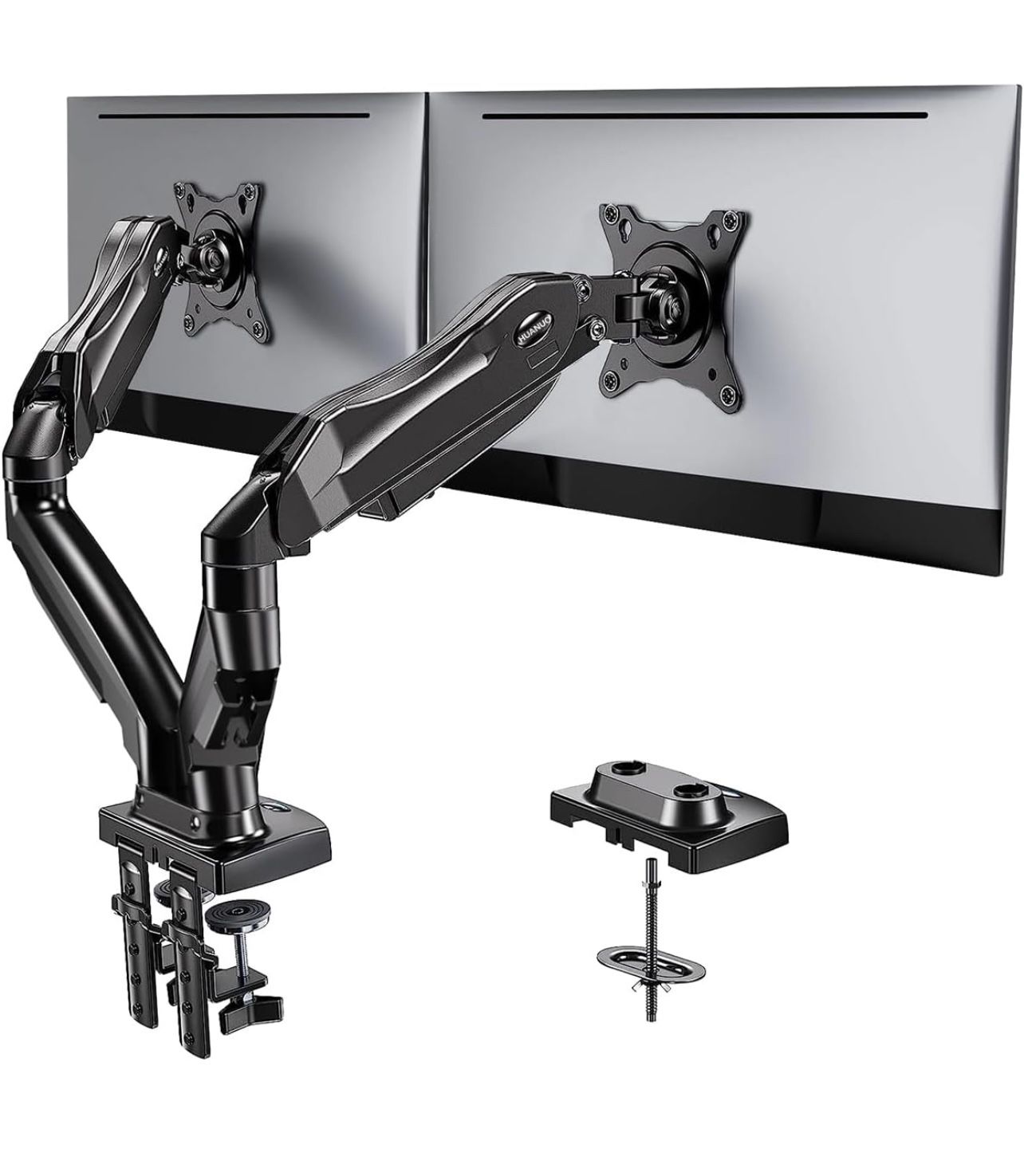 HUANUO Dual Monitor Stand - Full Adjustable Monitor Desk Mount Swivel Vesa Bracket with C Clamp, Grommet Mounting Base for 13 to 32 Inch Computer Scre