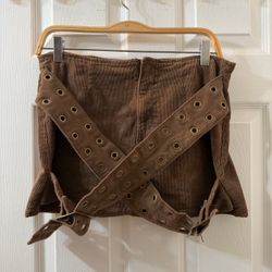 Brown Corduroy Mini Skirt with Grommet Belt