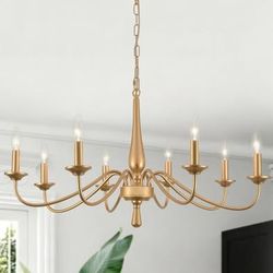 30'' Gold Chandelier,8-Light Farmhouse Chandelier with E12 Candelabra Sockets, Adjustable 59" Chain