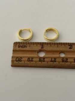 Unisex earrings 925 silver round hoops 18K yellow gold plated