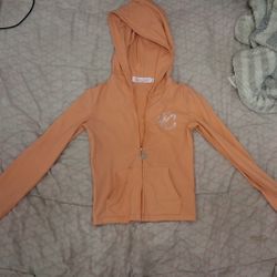Orange zip up hoodie with rhinestone logo #y2k #rhinestone