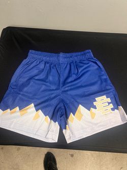 Blue Mesh Basketball Shorts with Mountain Graphic