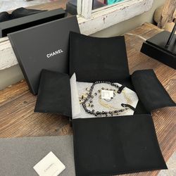 Authentic Chanel Multi Strand Black/Gold Resin and Glass Bead Owl Motif Necklace 