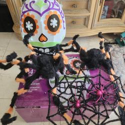 Lot Of 5 Halloween Skull And Spider Decorations 