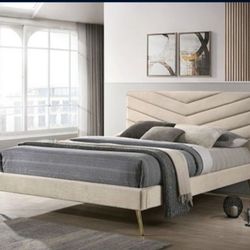 Brand New Beige Queen Size Platform Bed Frame