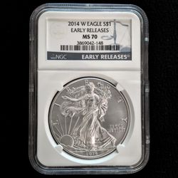 2014-W Burnished American Eagle 1oz pure .999 silver NGC graded MS70 $1 coin