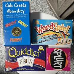 5 Different Card Game. Worspiel, Splurt, Quiddler, Kids Create Absurdity & Guess in 10 Cities Around The World  5 of card games. 8 each. All for 35 Wo