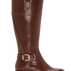 St. John's Bay Womens Roslyn Wide Calf Stacked Heel Riding Boots Cognac Size 9M