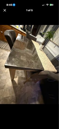 Marble Grey Dining Table Set w/ Bench & Storage (4 Seating) - Moving Sale