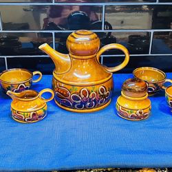 Beautiful Coffee/tea Set With Rich Brown Glaze And Beautiful Colors 