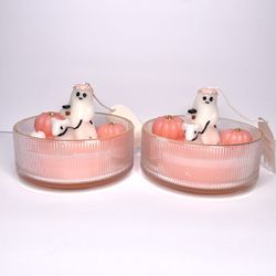 Set of 2 Viral Pink Summerween Ghost Walking Dog Candles