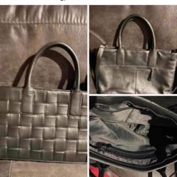 Woven Leather Medium Size Bag In Good Condition