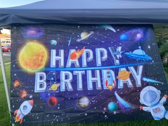Space Astronaut Birthday Party Backdrop Banner