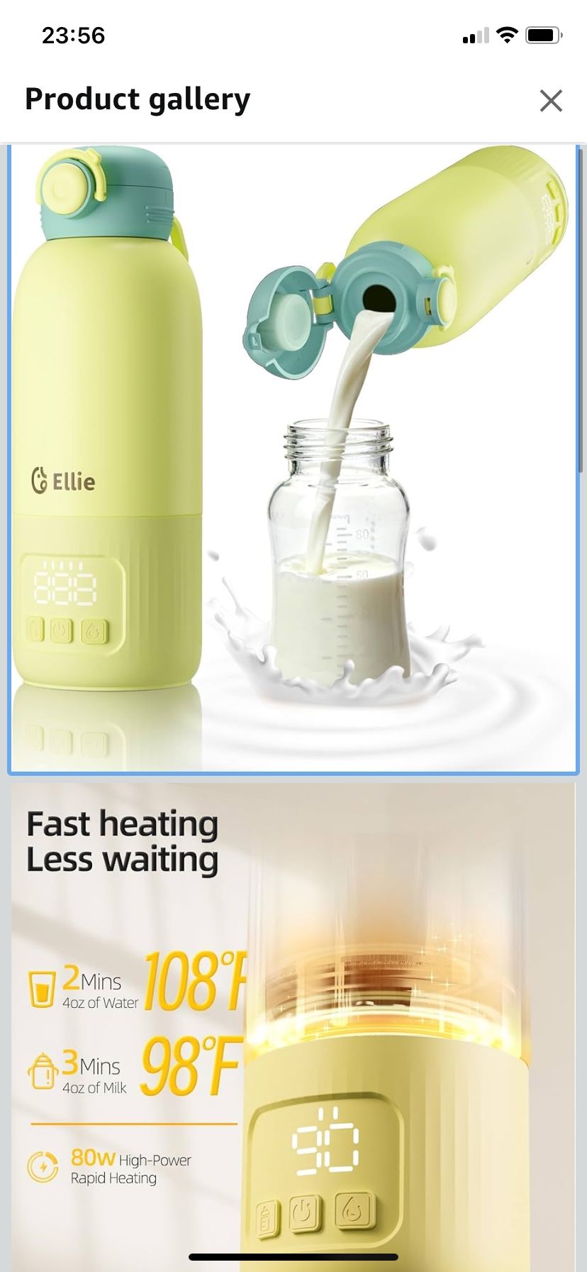 Ellie Portable Bottle Warmer for Travel, w/Reliable Warming, Extended Battery Life, Fast Heating of Breast Milk & Formula, 15 oz Large Capacity, Baby