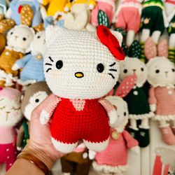 Hello Kitty Crochet Knitting Handmade Amigurumi 7" Tall New condition  