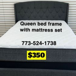 Queen Size Bed Frame Headboard With Mattress Set $350