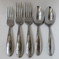 5pc Oneida Landon Soup Spoons + Forks Stainless Glossy Plain Round Tip Down