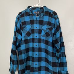Vintage Y2K Anchor Blue Heavyweight Flannel Shirt - Blue/Black Buffalo Check - XL