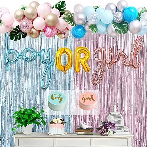 Anyfeel Gender Reveal Party Gender Reveal Party Supplies Kit, Simnuply 124 Pieces Gender Reveal Ideas, Decorations, Gifts, Includes Foil Balloons, Tin