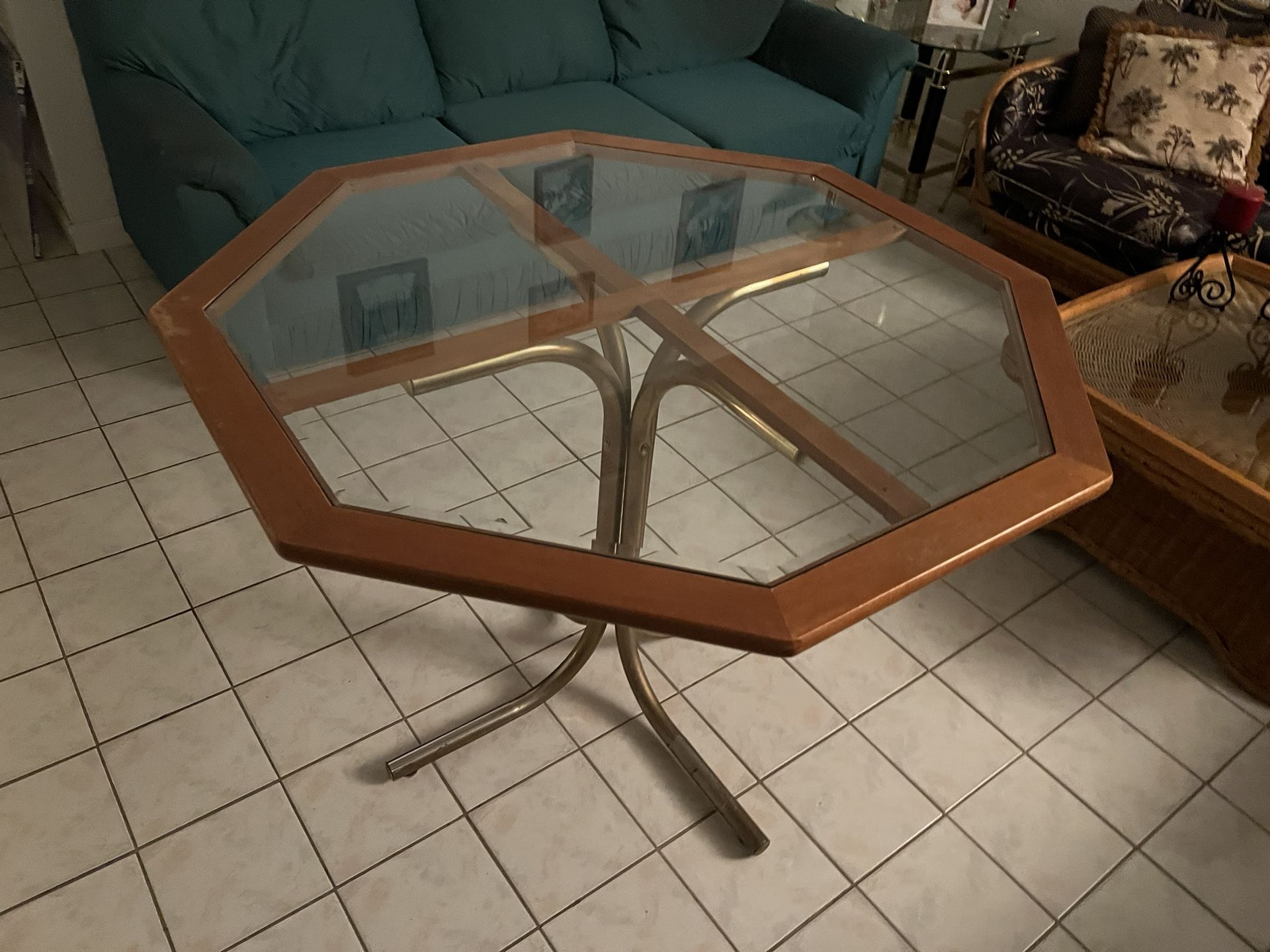 Glass Table And Two Wooden Chairs 