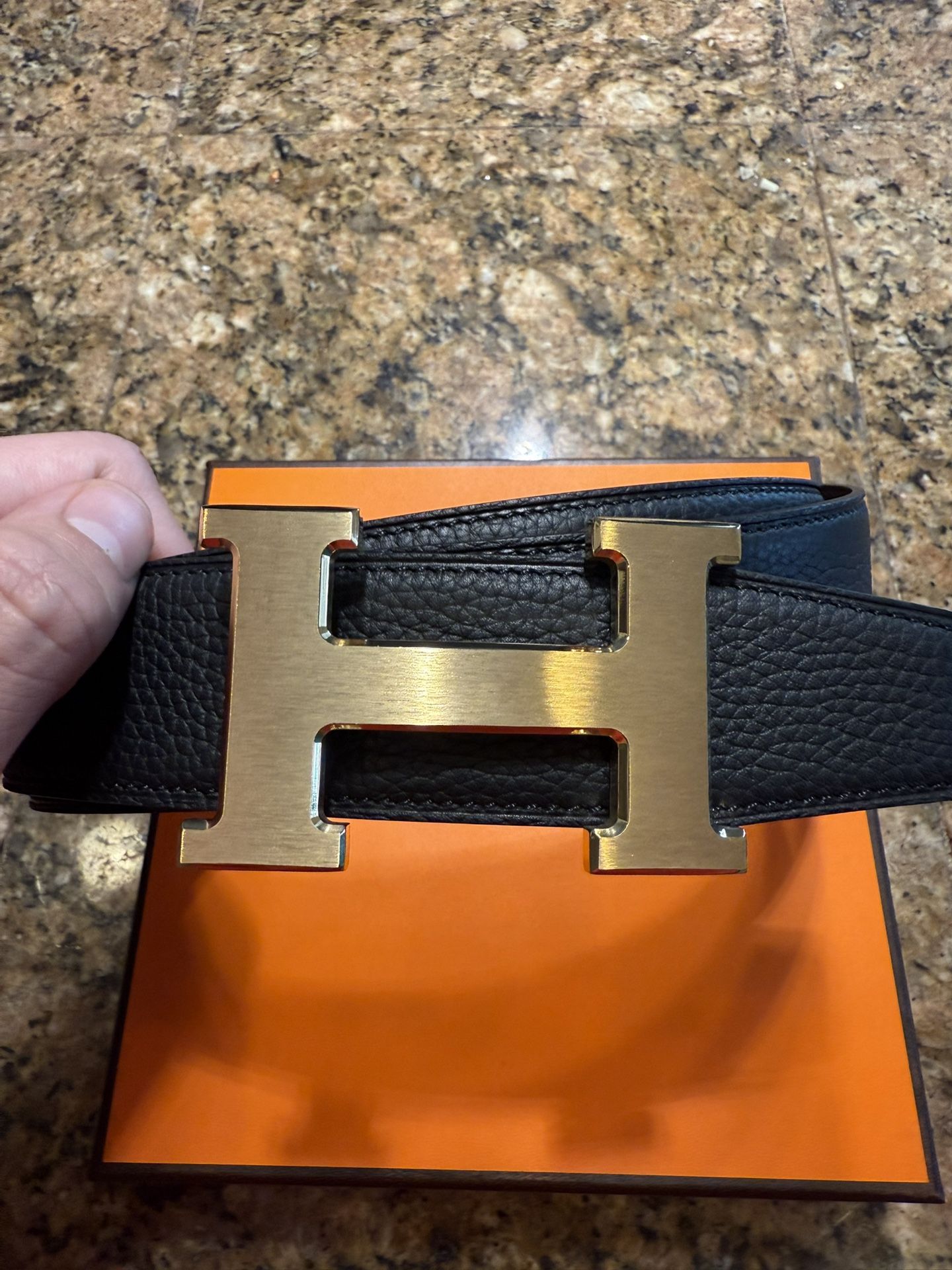 Hermes Black And Gold Buckle Belt 38 Waist