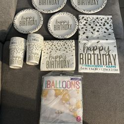 Gold and white birthday party supplies